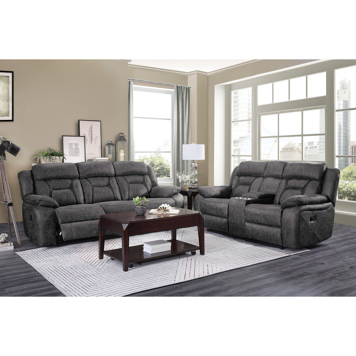 Madrona Hill Gray Double Reclining Living Room Set from Homelegance - Luna Furniture