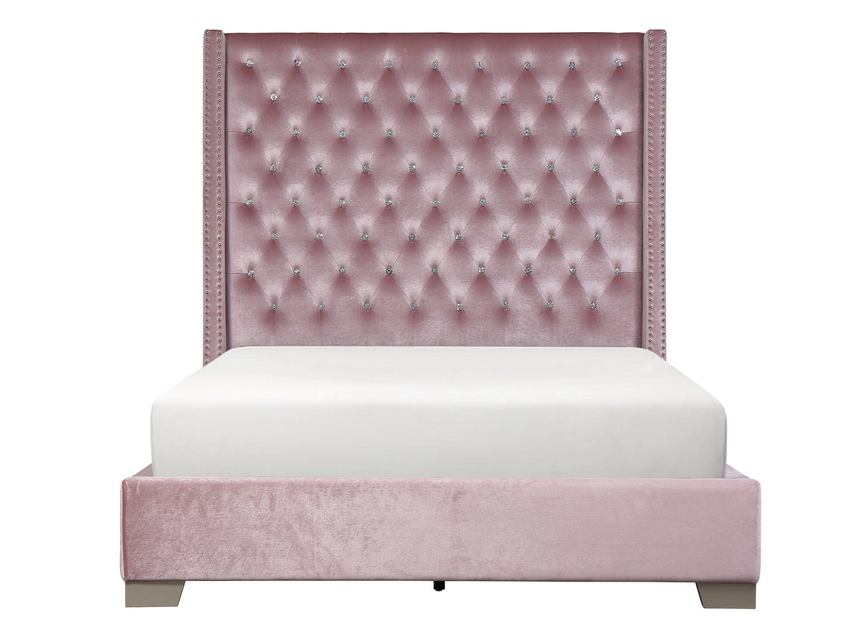 Franco Pink Velvet Queen Upholstered Bed