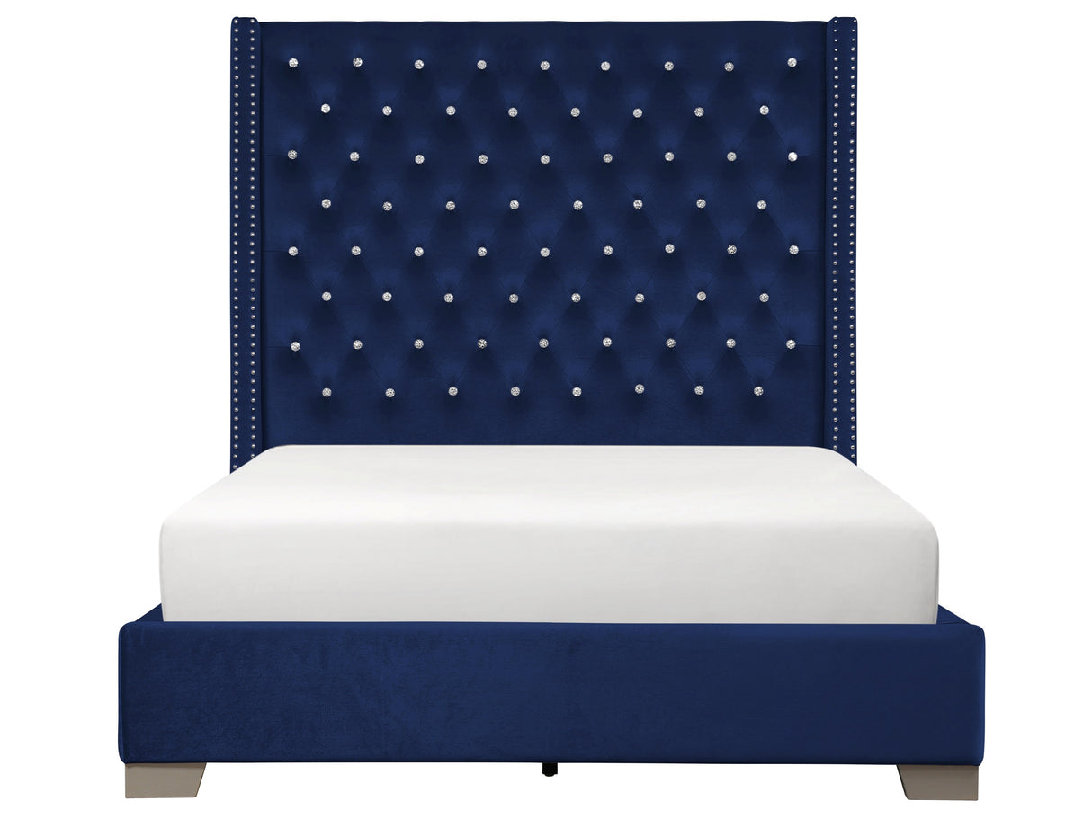 Franco Blue Velvet King Upholstered Bed from Homelegance - Luna Furniture