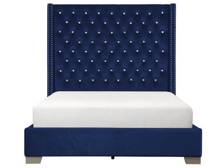 Franco Blue Velvet King Upholstered Bed from Homelegance - Luna Furniture