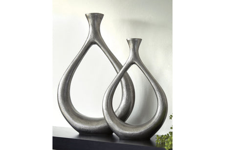 Dimaia Antique Silver Finish Vase, Set of 2 -  - Luna Furniture