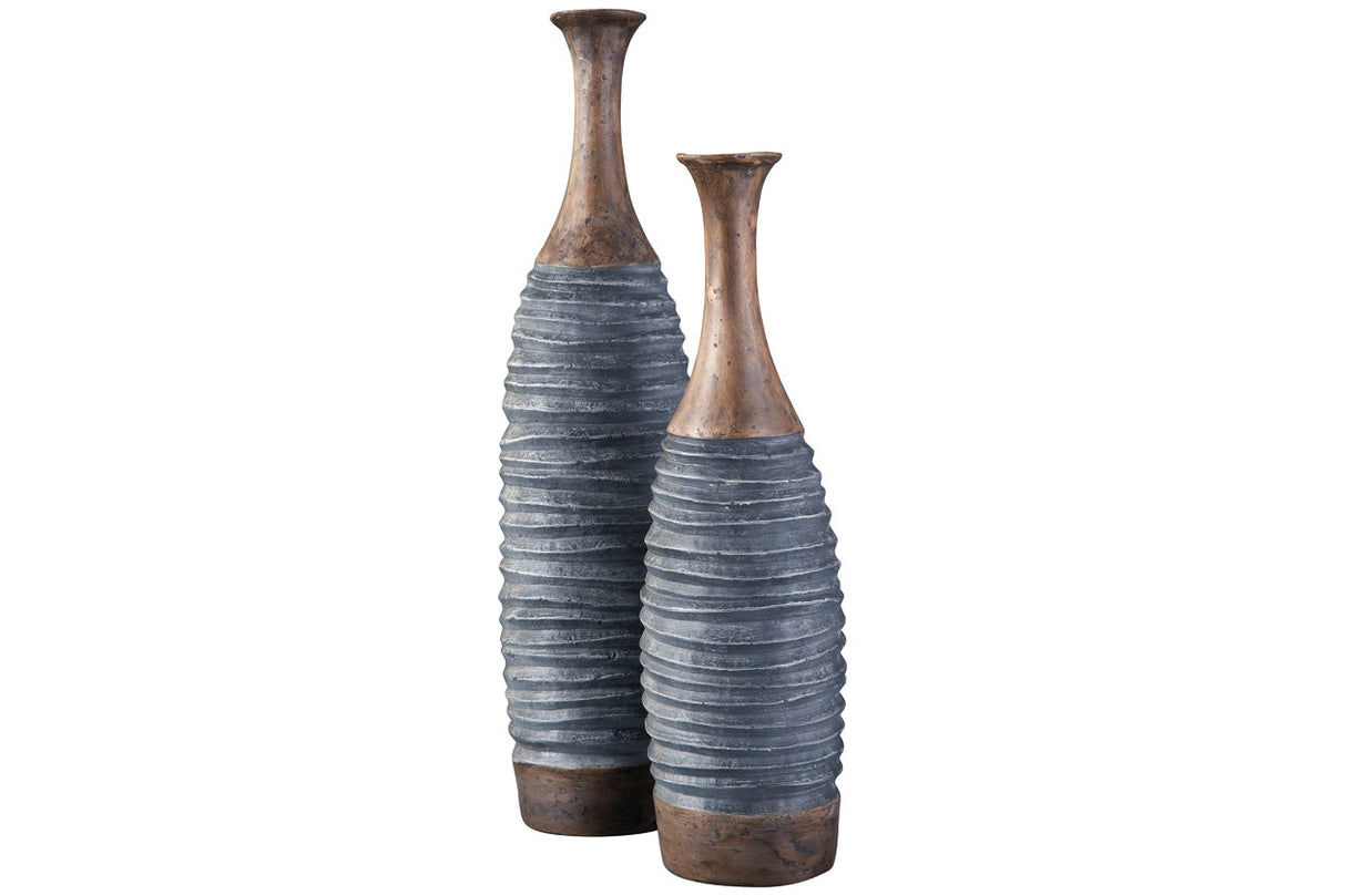 BLAYZE Antique Gray/Brown Vase, Set of 2 -  - Luna Furniture