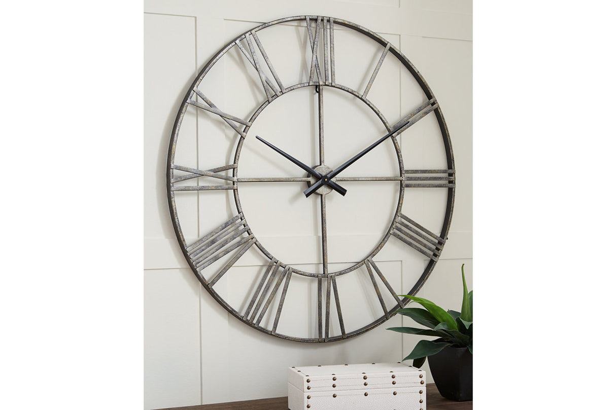 Paquita Antique Silver Wall Clock from Ashley - Luna Furniture