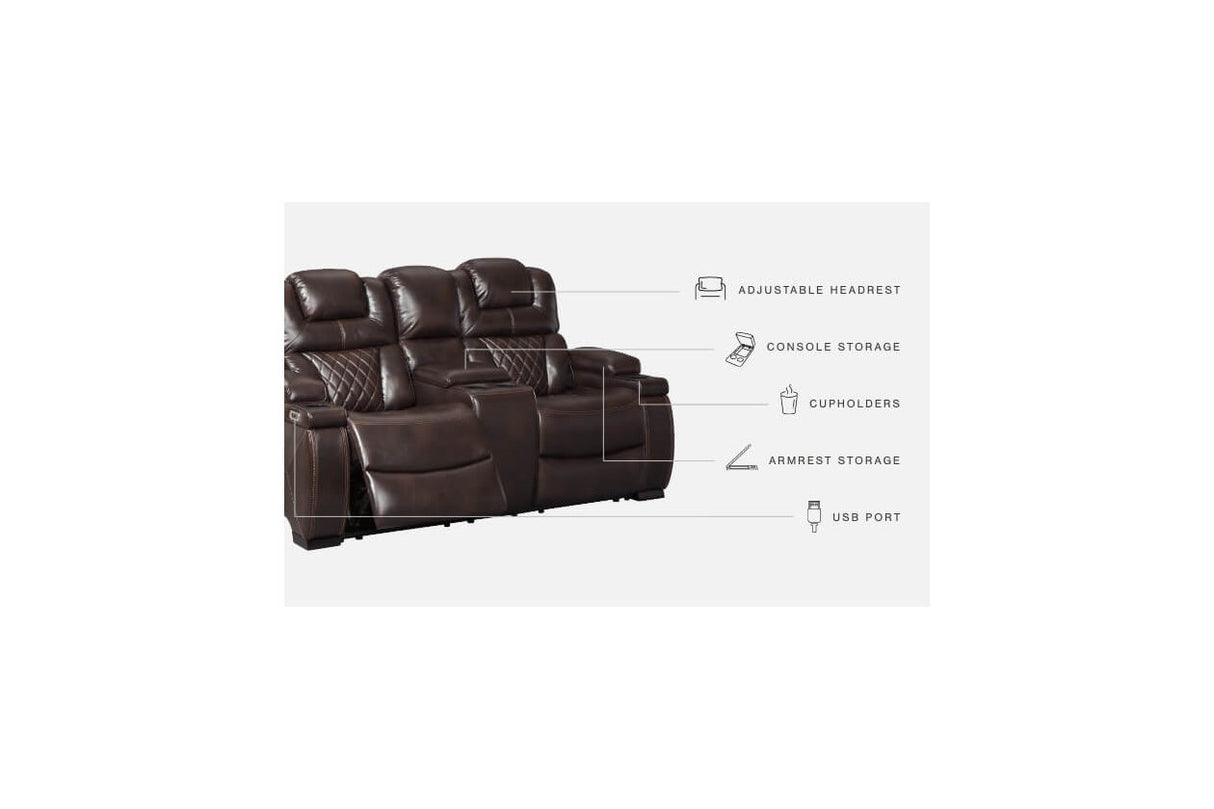 Warnerton Chocolate Power Reclining Loveseat with Console -  - Luna Furniture