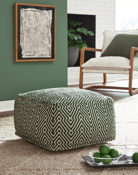 Abacy Green/Ivory Pouf from Ashley - Luna Furniture
