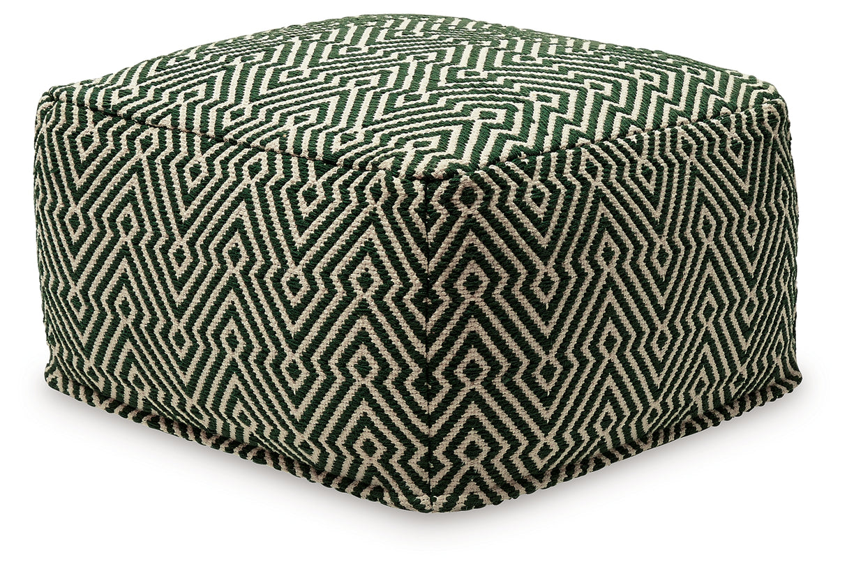 Abacy Green/Ivory Pouf from Ashley - Luna Furniture