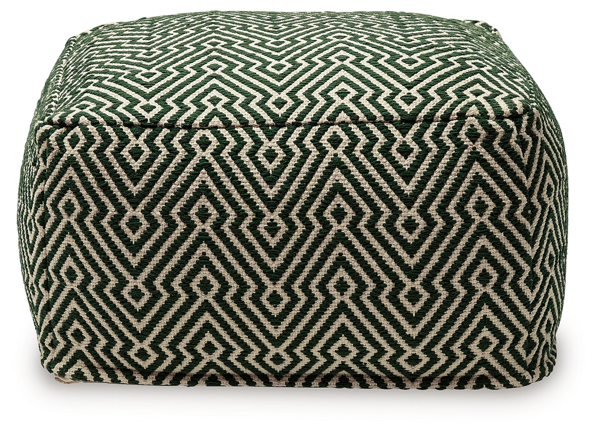 Abacy Green/Ivory Pouf from Ashley - Luna Furniture