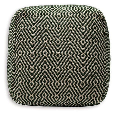 Abacy Green/Ivory Pouf from Ashley - Luna Furniture