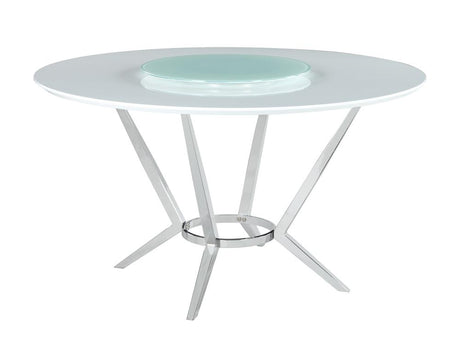 Abby White and Chrome Round Dining Table with Lazy Susan from Coaster - Luna Furniture