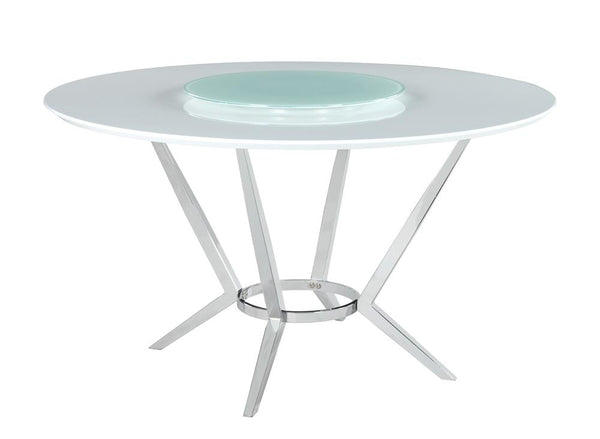 Abby White and Chrome Round Dining Table with Lazy Susan