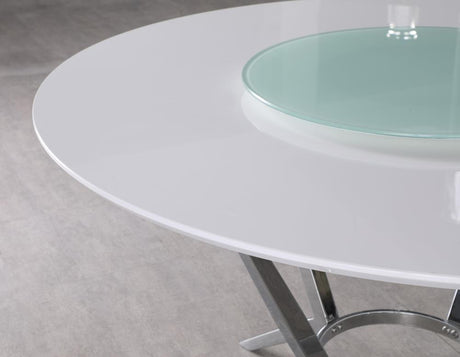 Abby White and Chrome Round Dining Table with Lazy Susan from Coaster - Luna Furniture