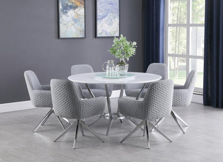 Abby White and Chrome Round Dining Table with Lazy Susan from Coaster - Luna Furniture