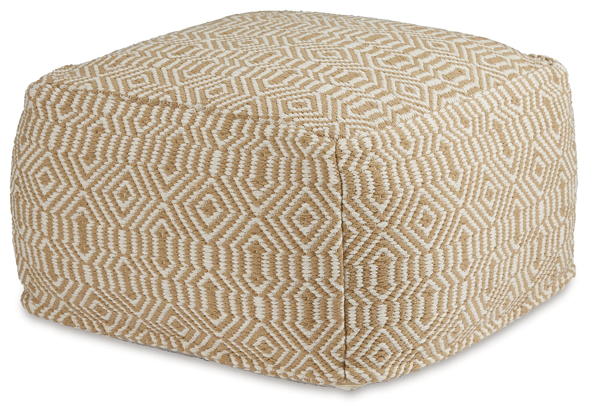 Adamont Tan/Ivory Pouf from Ashley - Luna Furniture