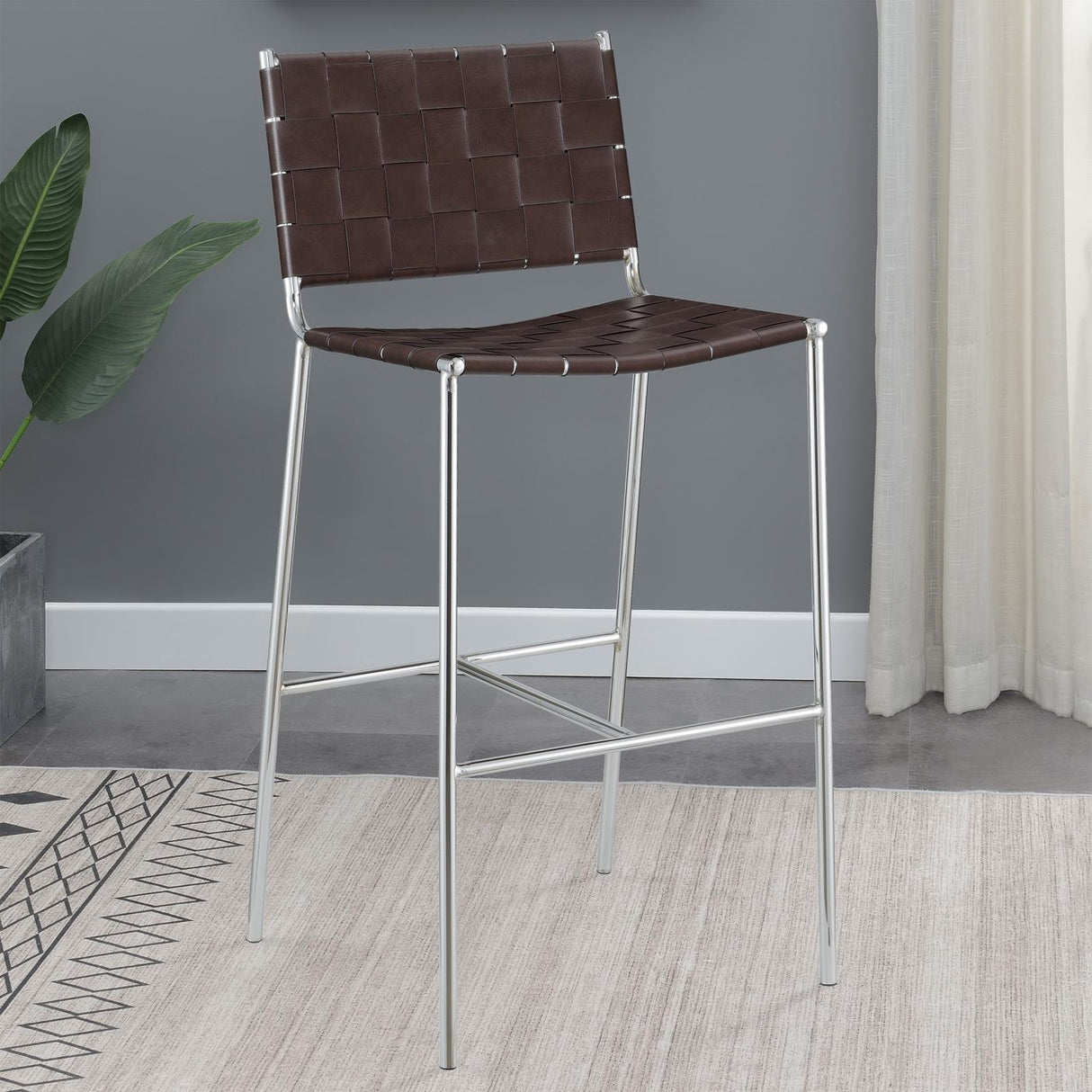 Adelaide Brown and Chrome Upholstered Bar Stool with Open Back from Coaster - Luna Furniture