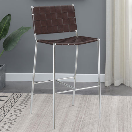 Adelaide Brown and Chrome Upholstered Bar Stool with Open Back from Coaster - Luna Furniture