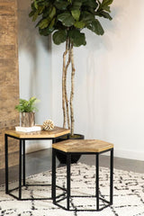 Adger Natural and Black 2-Piece Hexagon Nesting Tables from Coaster - Luna Furniture
