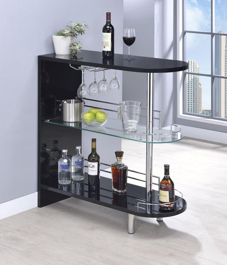 Adolfo Glossy Black and Clear 3-Tier Bar Table from Coaster - Luna Furniture