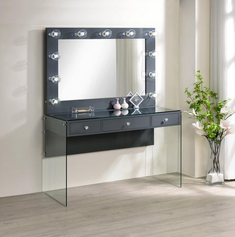Afshan Gray High Gloss 3-Drawer Vanity Desk with Lighting Mirror from Coaster - Luna Furniture