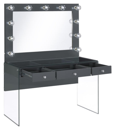 Afshan Gray High Gloss 3-Drawer Vanity Desk with Lighting Mirror from Coaster - Luna Furniture