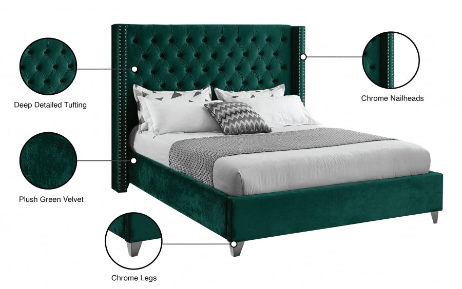 Aiden Green Velvet Queen Bed from Meridian - Luna Furniture