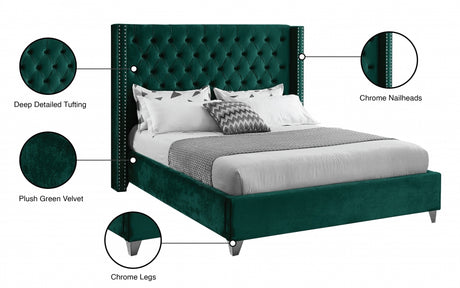Aiden Green Velvet Queen Bed from Meridian - Luna Furniture