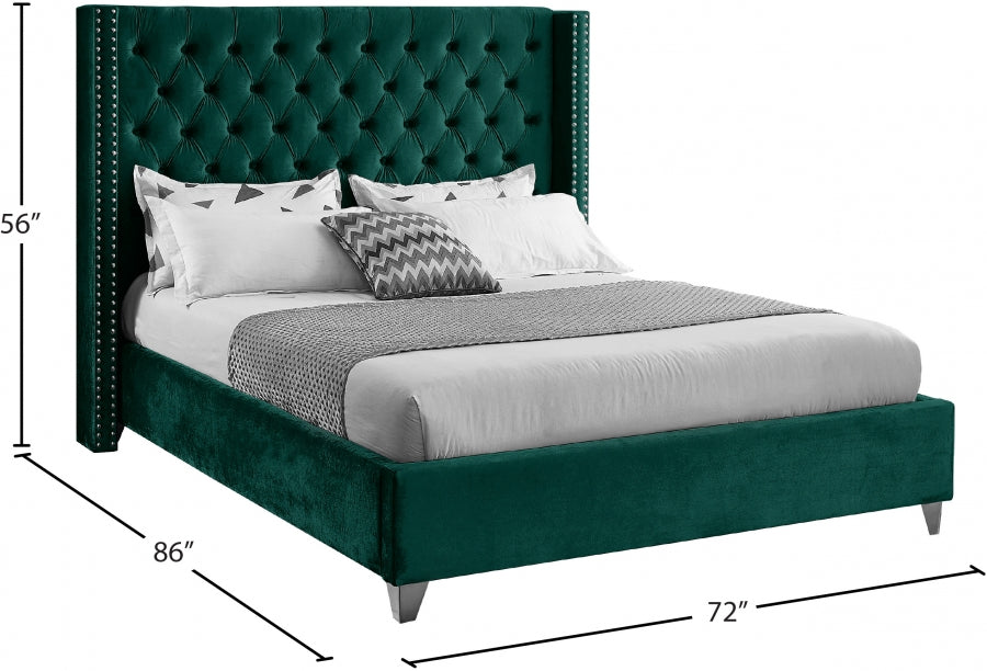 Aiden Green Velvet Queen Bed from Meridian - Luna Furniture