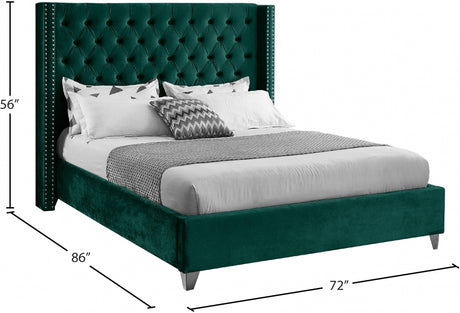Aiden Green Velvet Queen Bed from Meridian - Luna Furniture