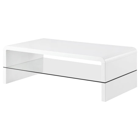 Airell White High Gloss Rectangular Coffee Table with Glass Shelf from Coaster - Luna Furniture