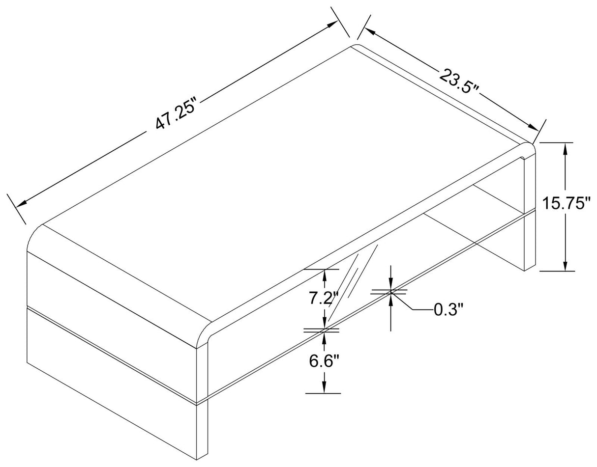 Airell White High Gloss Rectangular Coffee Table with Glass Shelf from Coaster - Luna Furniture
