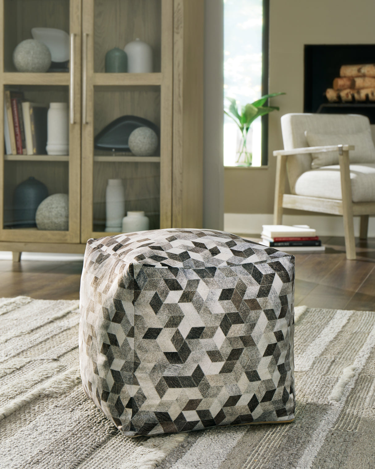 Albermarle Gray/Brown Pouf from Ashley - Luna Furniture