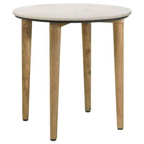 Aldis White and Natural Round Marble Top End Table from Coaster - Luna Furniture