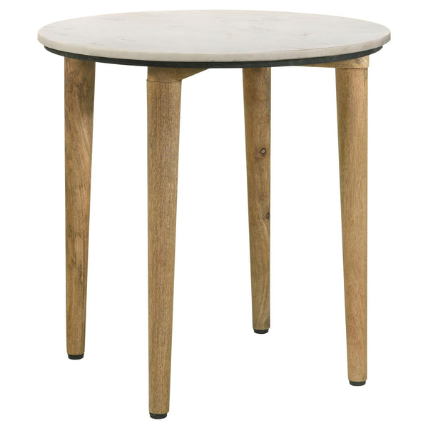 Aldis White and Natural Round Marble Top End Table