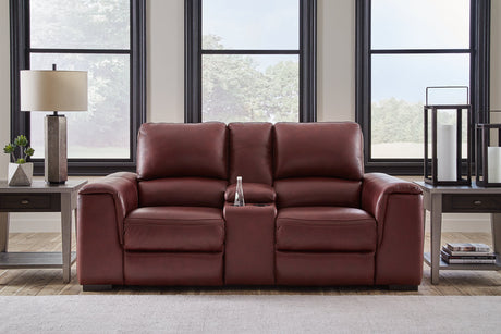 Alessandro Garnet Power Reclining Loveseat with Console from Ashley - Luna Furniture