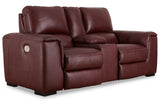 Alessandro Garnet Power Reclining Loveseat with Console from Ashley - Luna Furniture