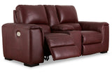 Alessandro Garnet Power Reclining Loveseat with Console from Ashley - Luna Furniture