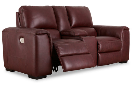 Alessandro Garnet Power Reclining Loveseat with Console from Ashley - Luna Furniture