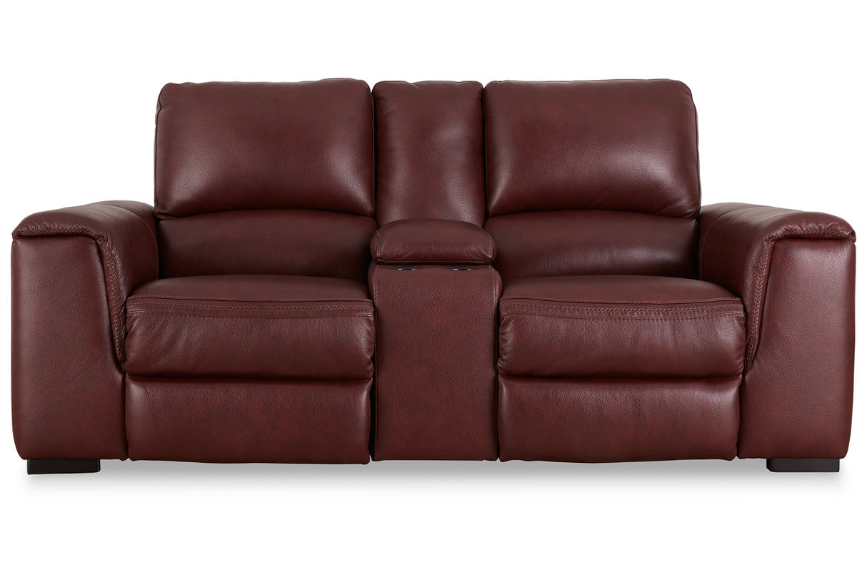 Alessandro Garnet Power Reclining Loveseat with Console from Ashley - Luna Furniture