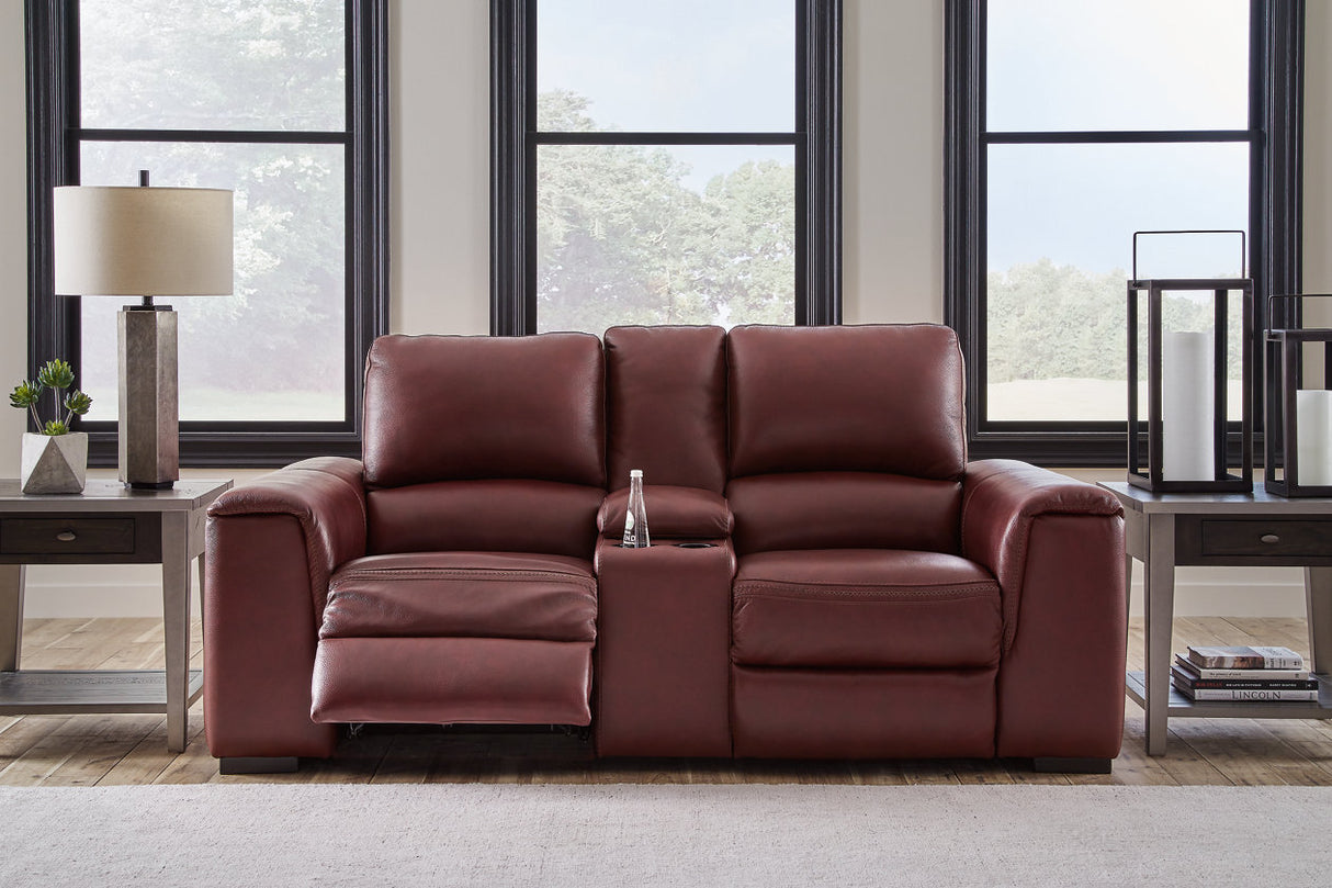 Alessandro Garnet Power Reclining Loveseat with Console from Ashley - Luna Furniture