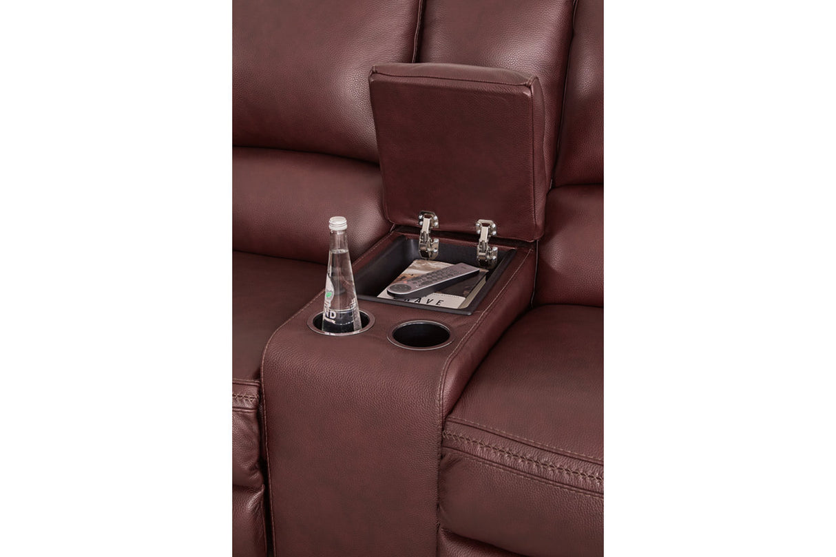 Alessandro Garnet Power Reclining Loveseat with Console from Ashley - Luna Furniture