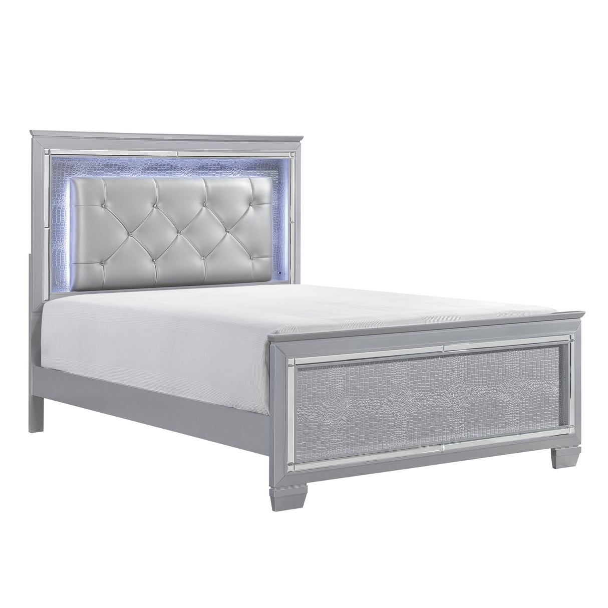 Allura Silver Full LED Upholstered Panel Bed from Homelegance - Luna Furniture