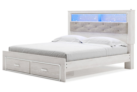 Altyra White King Upholstered LED Bookcase Storage Platform Bed from Ashley - Luna Furniture