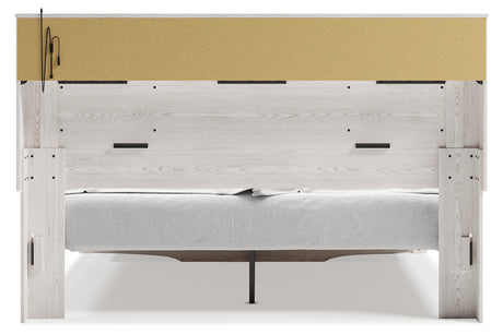 Altyra White King Upholstered LED Bookcase Storage Platform Bed from Ashley - Luna Furniture