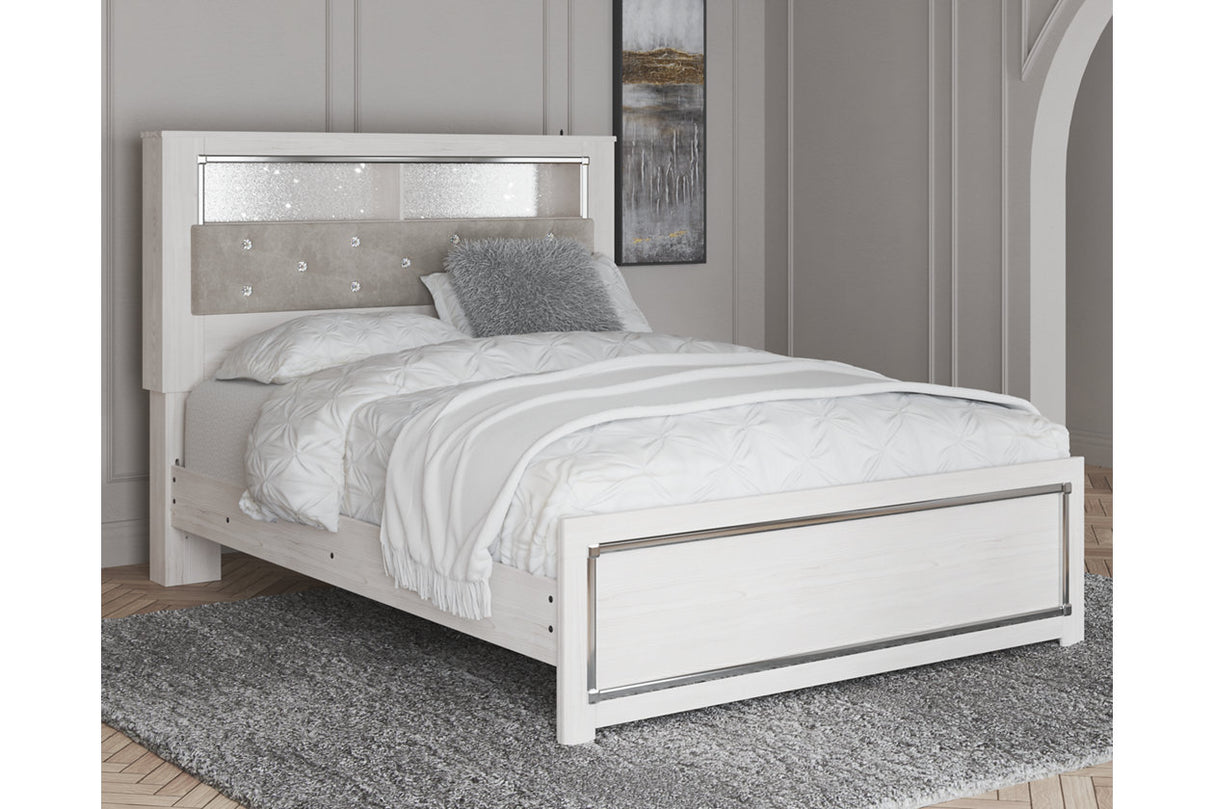 Altyra White Queen Upholstered LED Bookcase Panel Bed from Ashley - Luna Furniture