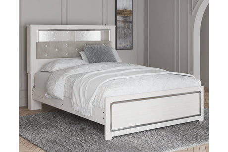 Altyra White Queen Upholstered LED Bookcase Panel Bed from Ashley - Luna Furniture