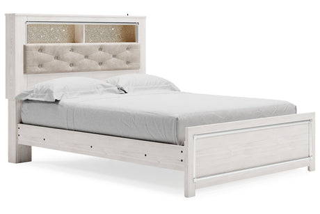 Altyra White Queen Upholstered LED Bookcase Panel Bed from Ashley - Luna Furniture