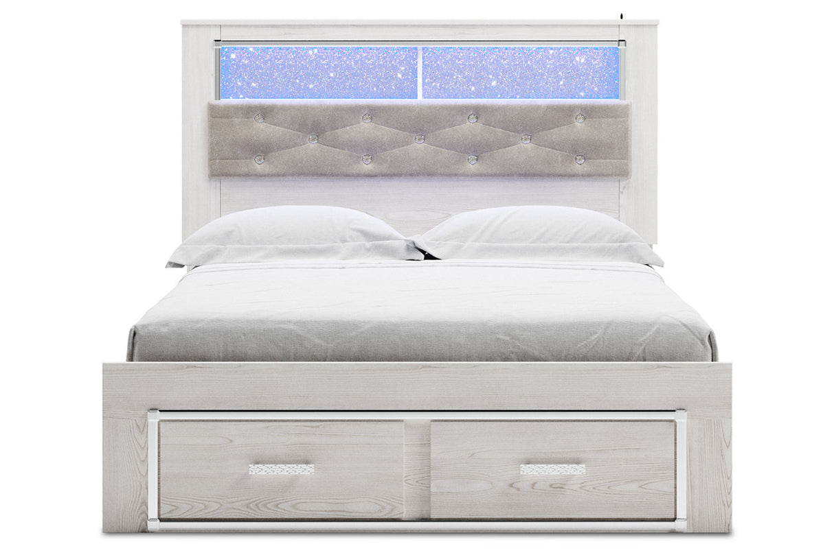 Altyra White Queen Upholstered LED Bookcase Storage Platform Bed from Ashley - Luna Furniture