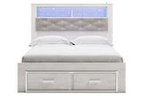 Altyra White Queen Upholstered LED Bookcase Storage Platform Bed from Ashley - Luna Furniture
