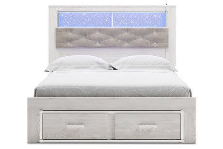 Altyra White Queen Upholstered LED Bookcase Storage Platform Bed from Ashley - Luna Furniture