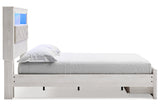 Altyra White Queen Upholstered LED Bookcase Storage Platform Bed from Ashley - Luna Furniture