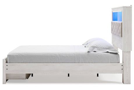 Altyra White Queen Upholstered LED Bookcase Storage Platform Bed from Ashley - Luna Furniture